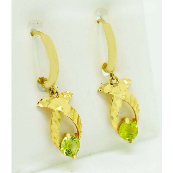 Genuine 0.86 Cts Peridot Dangling Earring 14k Yellow Gold - Picture 3 of 3